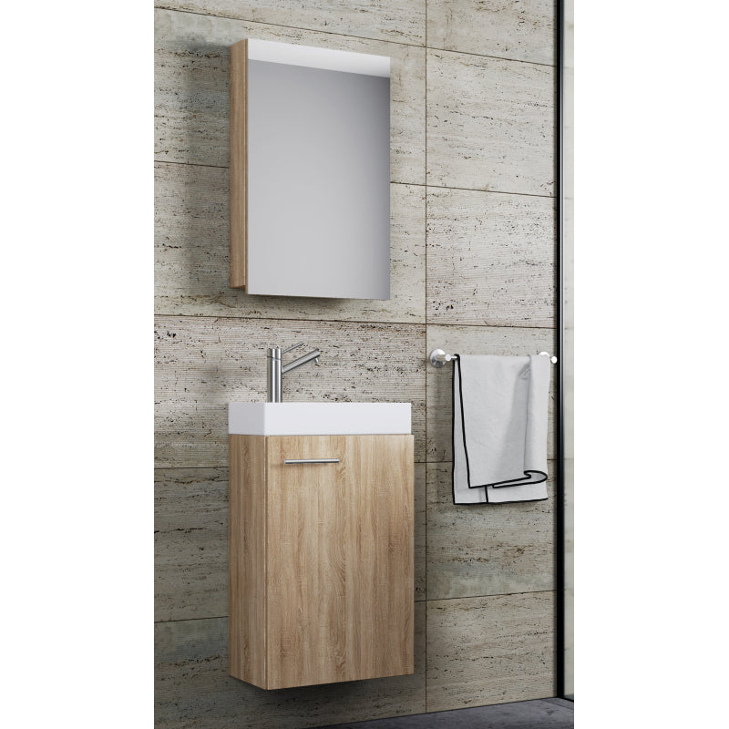 LineaViva di Ezooza Mobile Sospeso con lavabo in ceramica di alta qualità e mobile specchio, Rovere Sonoma , lavabo Bianco