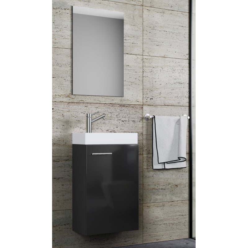 LineaViva Mobile Sospeso con lavabo in ceramica di alta qualità e specchio, Nero , lavabo Bianco