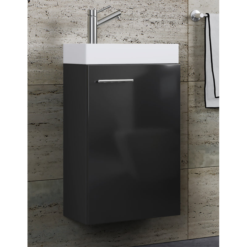 LineaViva di Ezooza Mobile Sospeso con lavabo in ceramica di alta qualità, Nero , lavabo Bianco