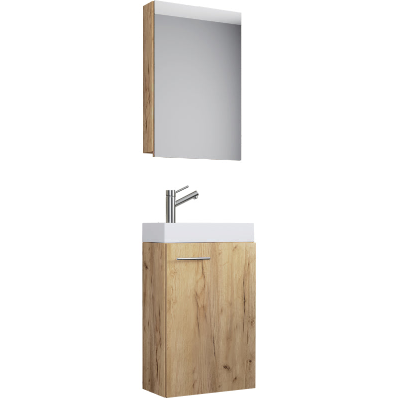 LineaViva di Ezooza Mobile Sospeso con lavabo in ceramica di alta qualità e mobile specchio, Rovere miele , lavabo Bianco