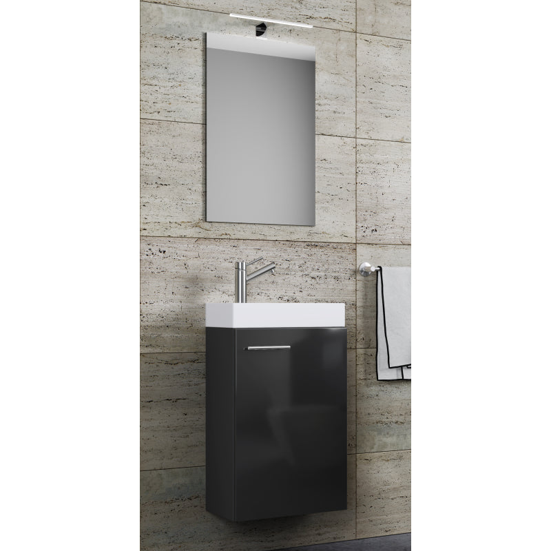 LineaViva di Ezooza Mobile Sospeso con lavabo in ceramica di alta qualità e specchio con luce a led, Nero , lavabo Bianco