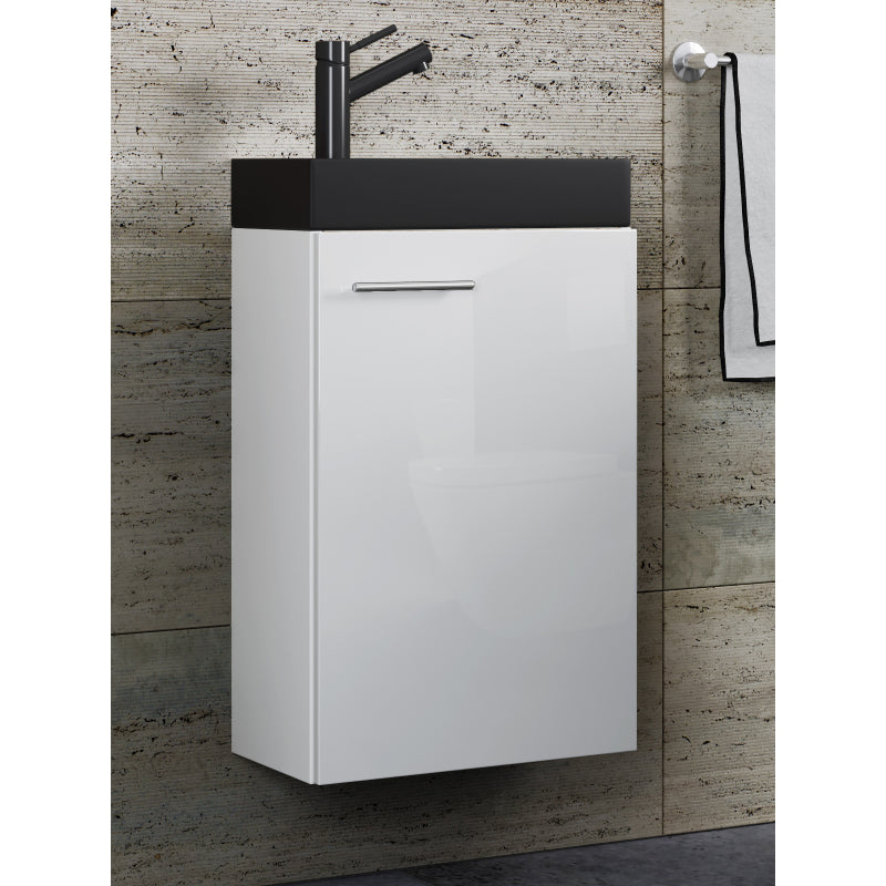 LineaViva di Ezooza Mobile Sospeso con lavabo in ceramica di alta qualità, Bianco , lavabo Nero