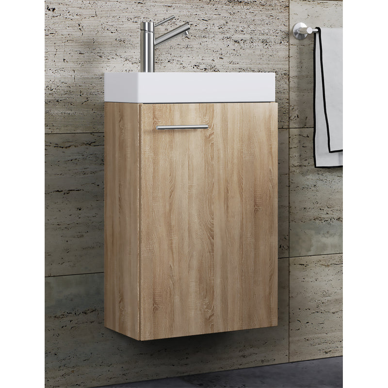 LineaViva di Ezooza Mobile Sospeso con lavabo in ceramica di alta qualità, Rovere Sonoma , lavabo Bianco