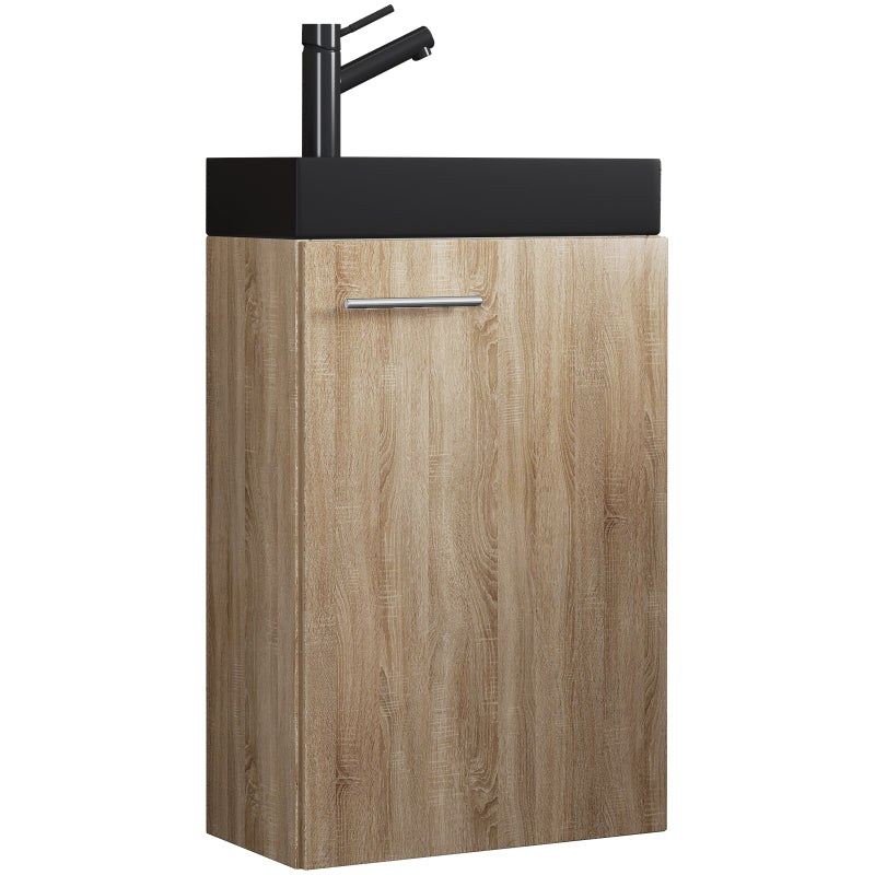 LineaViva di Ezooza Mobile Sospeso con lavabo in ceramica di alta qualità, Rovere Sonoma , lavabo Nero