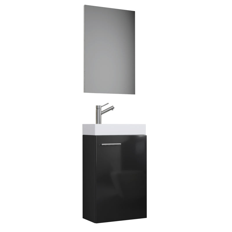 LineaViva Mobile Sospeso con lavabo in ceramica di alta qualità e specchio, Nero , lavabo Bianco