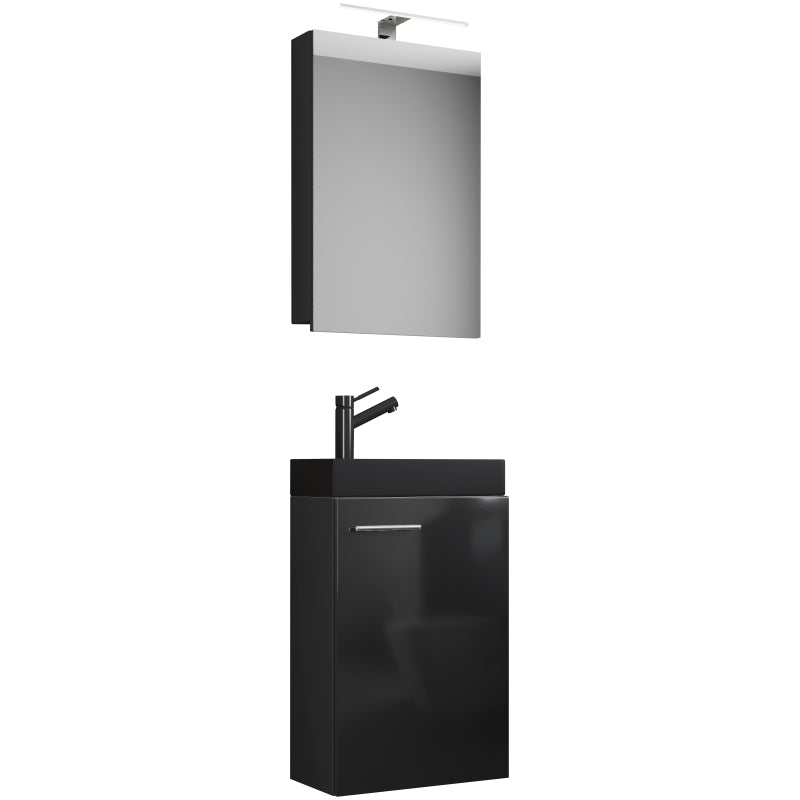 LineaViva di Ezooza Mobile Sospeso con lavabo in ceramica di alta qualità e mobile specchio, Nero , lavabo Nero