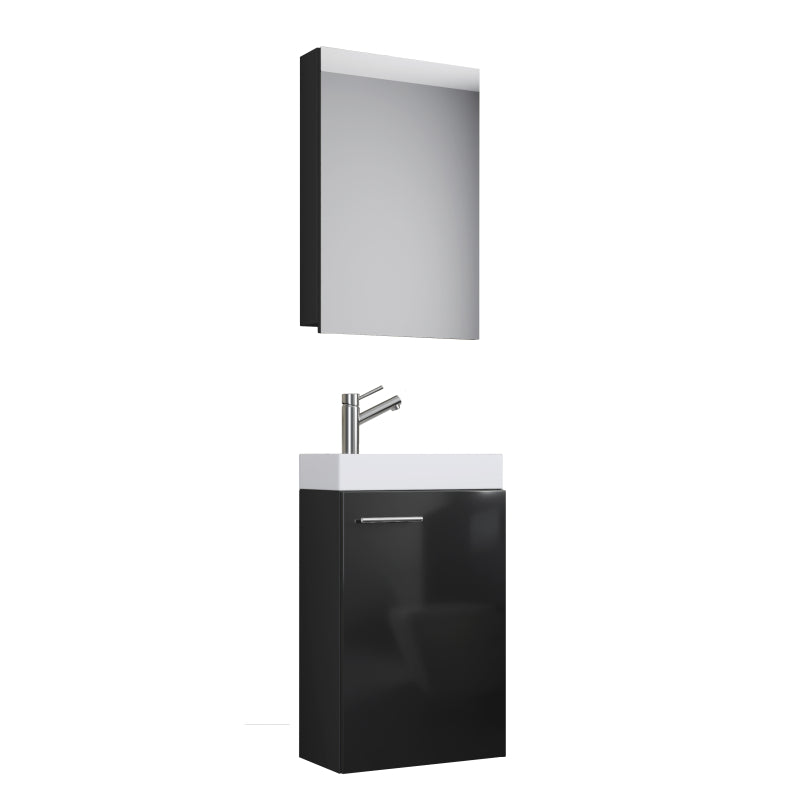 LineaViva Mobile Sospeso con lavabo in ceramica di alta qualità e mobile specchio, Nero , lavabo Bianco