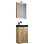 LineaViva di Ezooza Mobile Sospeso con lavabo in ceramica di alta qualità e mobile specchio, Rovere miele , lavabo Nero
