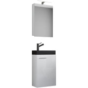 LineaViva di Ezooza Mobile Sospeso con lavabo in ceramica di alta qualità e mobile specchio, Bianco , lavabo Nero
