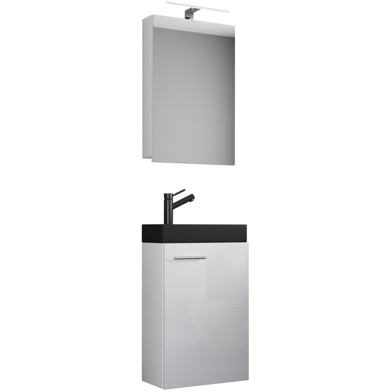 LineaViva di Ezooza Mobile Sospeso con lavabo in ceramica di alta qualità e mobile specchio, Bianco , lavabo Nero