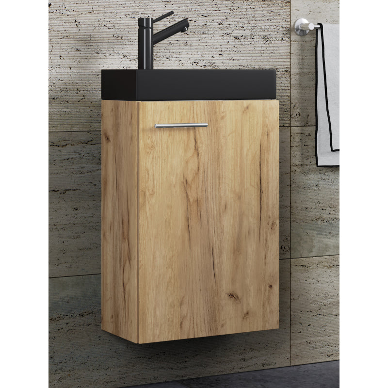 LineaViva di Ezooza Mobile Sospeso con lavabo in ceramica di alta qualità, Rovere miele , lavabo Nero