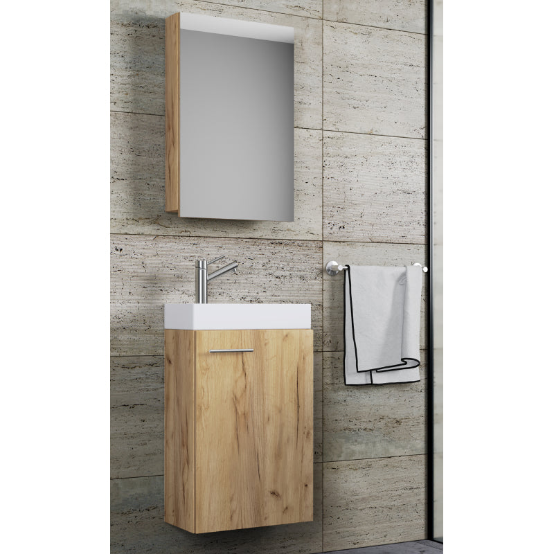 LineaViva di Ezooza Mobile Sospeso con lavabo in ceramica di alta qualità e mobile specchio, Rovere miele , lavabo Bianco