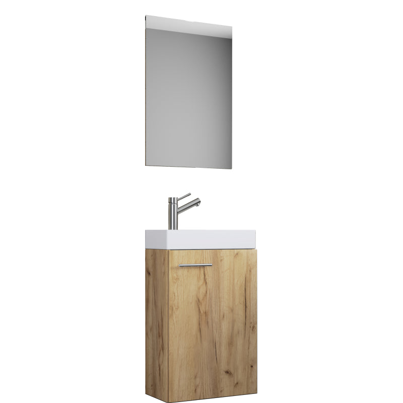 LineaViva Mobile Sospeso con lavabo in ceramica di alta qualità e specchio, Rovere miele , lavabo Bianco