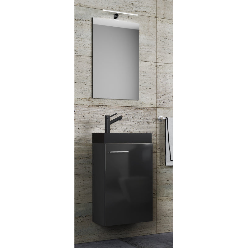 LineaViva di Ezooza Mobile Sospeso con lavabo in ceramica di alta qualità e specchio, Nero , lavabo Nero