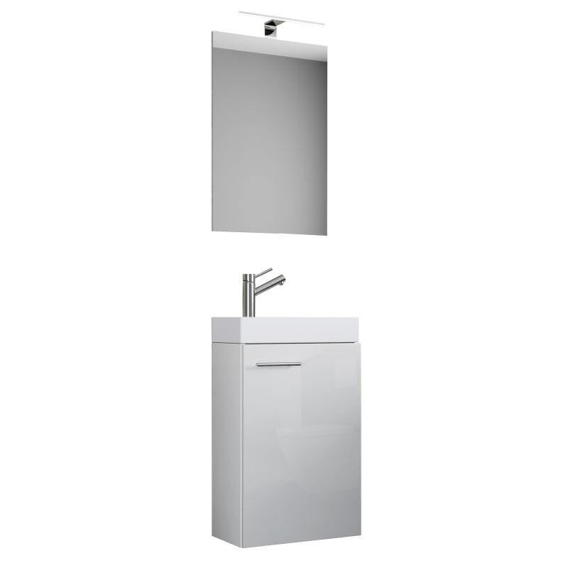 LineaViva di Ezooza Mobile Sospeso con lavabo in ceramica di alta qualità e specchio con luce a led, Bianco , lavabo Bianco
