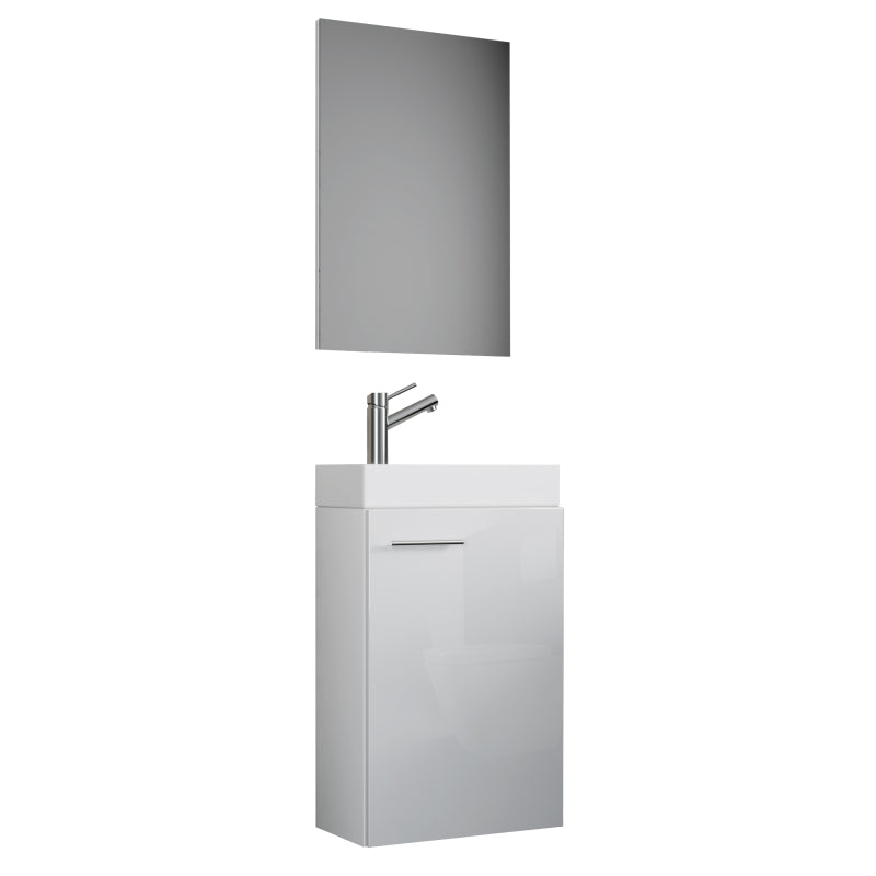 LineaViva Mobile Sospeso con lavabo in ceramica di alta qualità e specchio, Bianco , lavabo Bianco