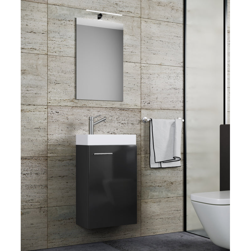 LineaViva di Ezooza Mobile Sospeso con lavabo in ceramica di alta qualità e specchio con luce a led, Nero , lavabo Bianco