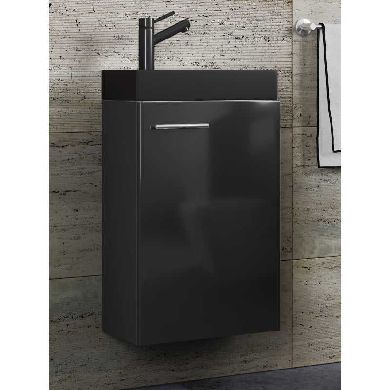 LineaViva di Ezooza Mobile Sospeso con lavabo in ceramica di alta qualità, Nero , lavabo Nero