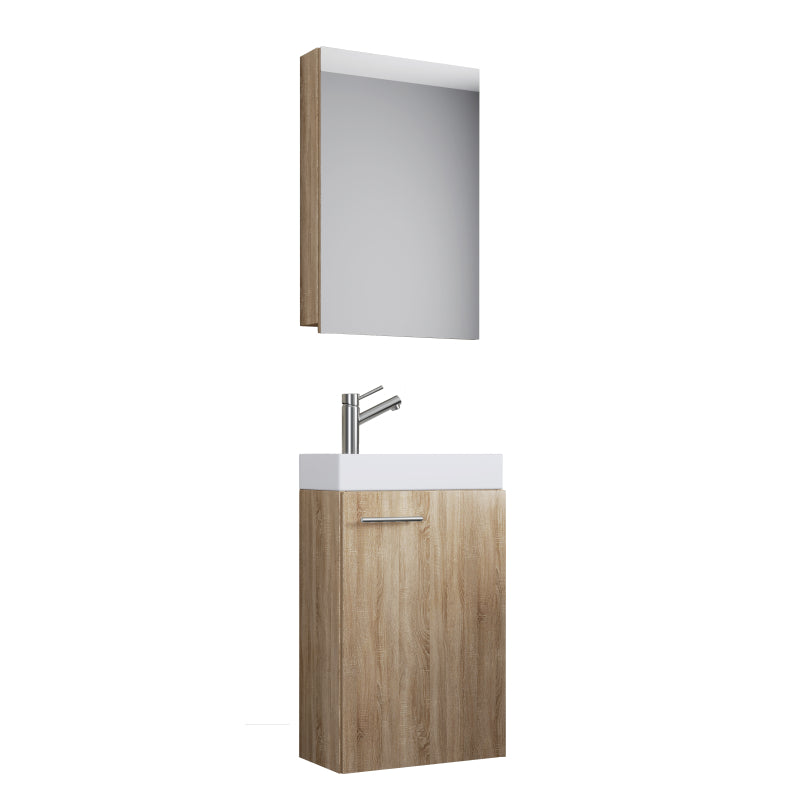 LineaViva di Ezooza Mobile Sospeso con lavabo in ceramica di alta qualità e mobile specchio, Rovere Sonoma , lavabo Bianco