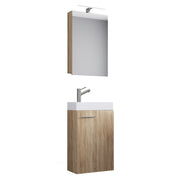 LineaViva Mobile Sospeso con Lavabo Bianco in ceramica di alta qualità e mobile specchio con luce a led, Rovere Sonoma