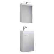 LineaViva Mobile Sospeso con lavabo in ceramica di alta qualità e mobile specchio con luce a led, Bianco , lavabo Bianco