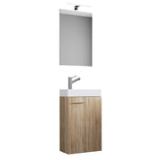 LineaViva Mobile Sospeso con lavabo in ceramica di alta qualità e specchio con luce a led, Rovere Sonoma , lavabo Bianco