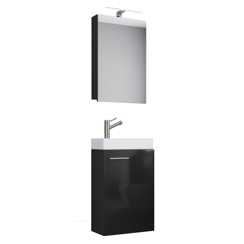 LineaViva di Ezooza Mobile Sospeso con lavabo in ceramica di alta qualità e mobile specchio con luce a led, Nero , lavabo Bianco