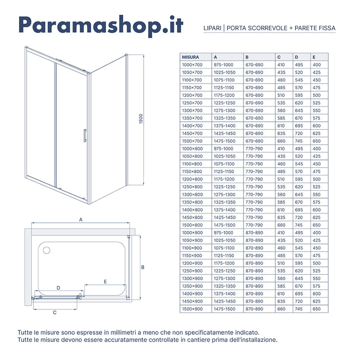 Box doccia 80x120 cm scorrevole vetro temperato 6mm opaco h190 | Lipari