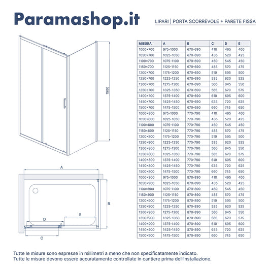 Box doccia 80x140 cm scorrevole vetro temperato 6mm trasparente h190 | Lipari