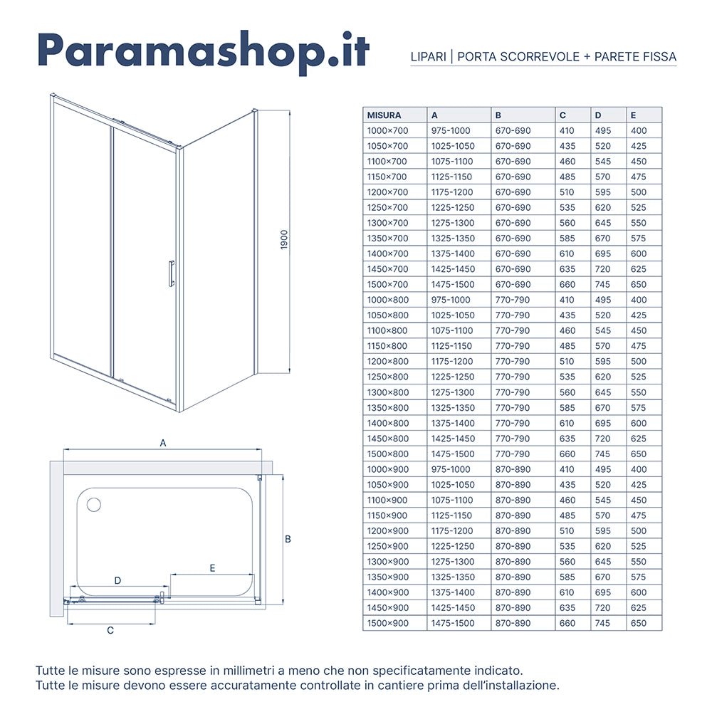 Box doccia 90x145 cm scorrevole vetro temperato 6mm trasparente h190 | Lipari