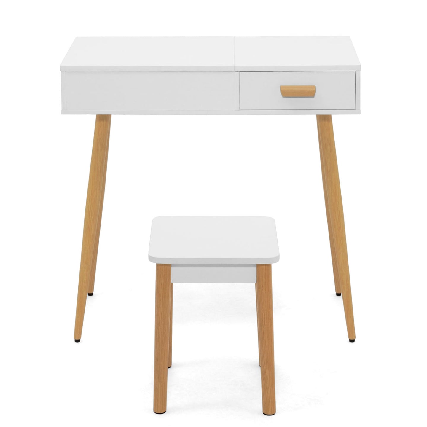 IDMarket - LISA Mobiletto scandinavo bianco con specchio LED pieghevole e sgabello