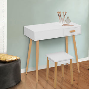 IDMarket - LISA Mobiletto scandinavo bianco con specchio LED pieghevole e sgabello
