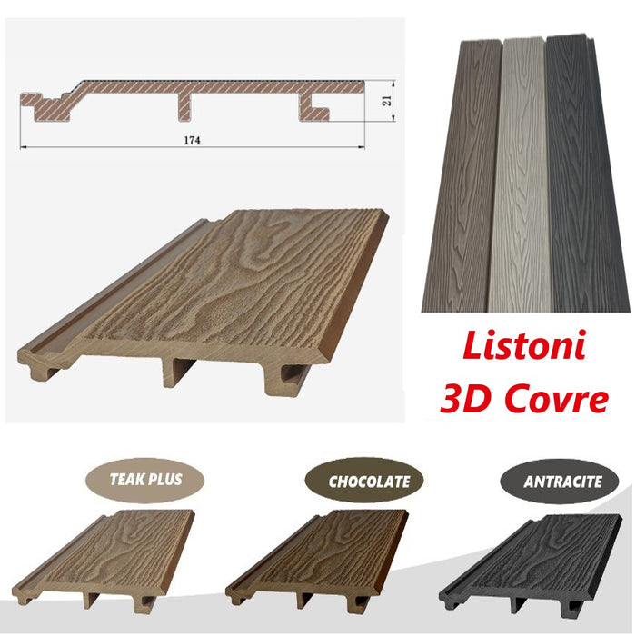 Listoni WPC 3D Covre 30m² per rivestimenti colore Antracite listone 174x2200mm spessore 21mm