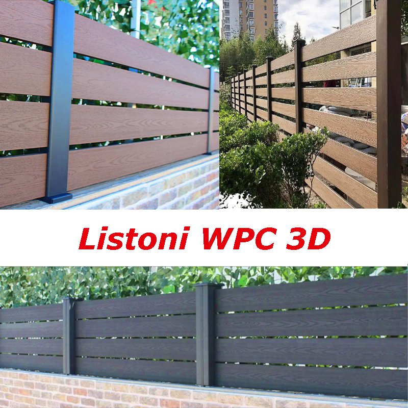 Listoni WPC 3D L196xH183cm per recinzione colore Teak listone 150x1805mm spessore 20mm