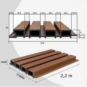 Listoni WPC Elegant 10m² per rivestimenti colore Teak listone co-estruso 219x2200mm spessore 26mm