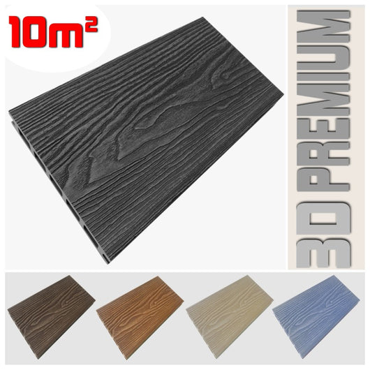 Listone WPC 3D 10m² per pavimentazione decking colore Antracite effetto legno listone 146x2200mm spessore 25mm