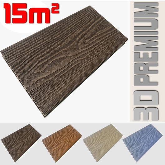 Listone WPC 3D 15m² per pavimentazione decking colore Chocolate effetto legno listone 146x2200mm spessore 25mm