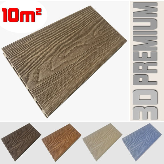 Listone WPC 3D 10m² per pavimentazione decking colore Teak Plus effetto legno listone 146x2200mm spessore 25mm