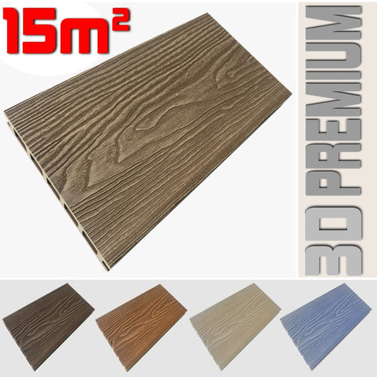 Listone WPC 3D 15m² per pavimentazione decking colore Teak Plus effetto legno listone 146x2200mm spessore 25mm