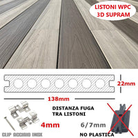 Listone WPC 3D SUPRAM HD 35m² co-estruso per pavimentazione decking colore Teak effetto legno 138x2200mm spessore 22mm