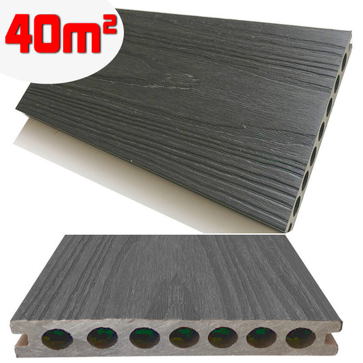 Listone WPC 3D SUPRAM HD 40m² co-estruso per pavimentazione decking colore Grigio effetto legno 138x2200mm spessore 22mm