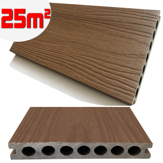 Listone WPC 3D SUPRAM HD 25m² co-estruso per pavimentazione decking colore Teak effetto legno 138x2200mm spessore 22mm