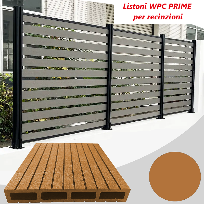 Listoni WPC PRIME L196xH183cm per recinzione colore Teak listone 105x1805mm spessore 20mm