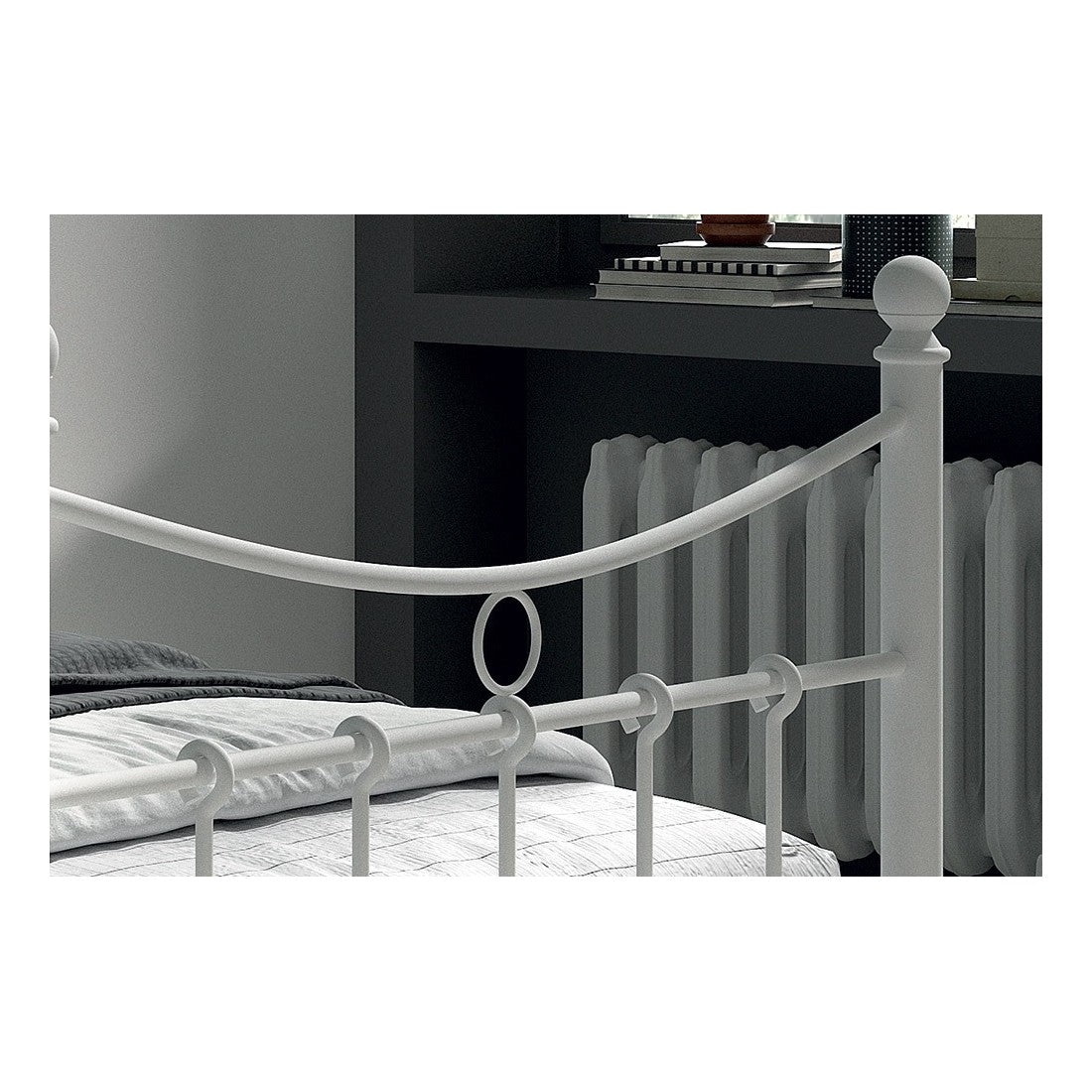 Letto singolo in metallo bianco 90x200 SENCHA stile contemporaneo.