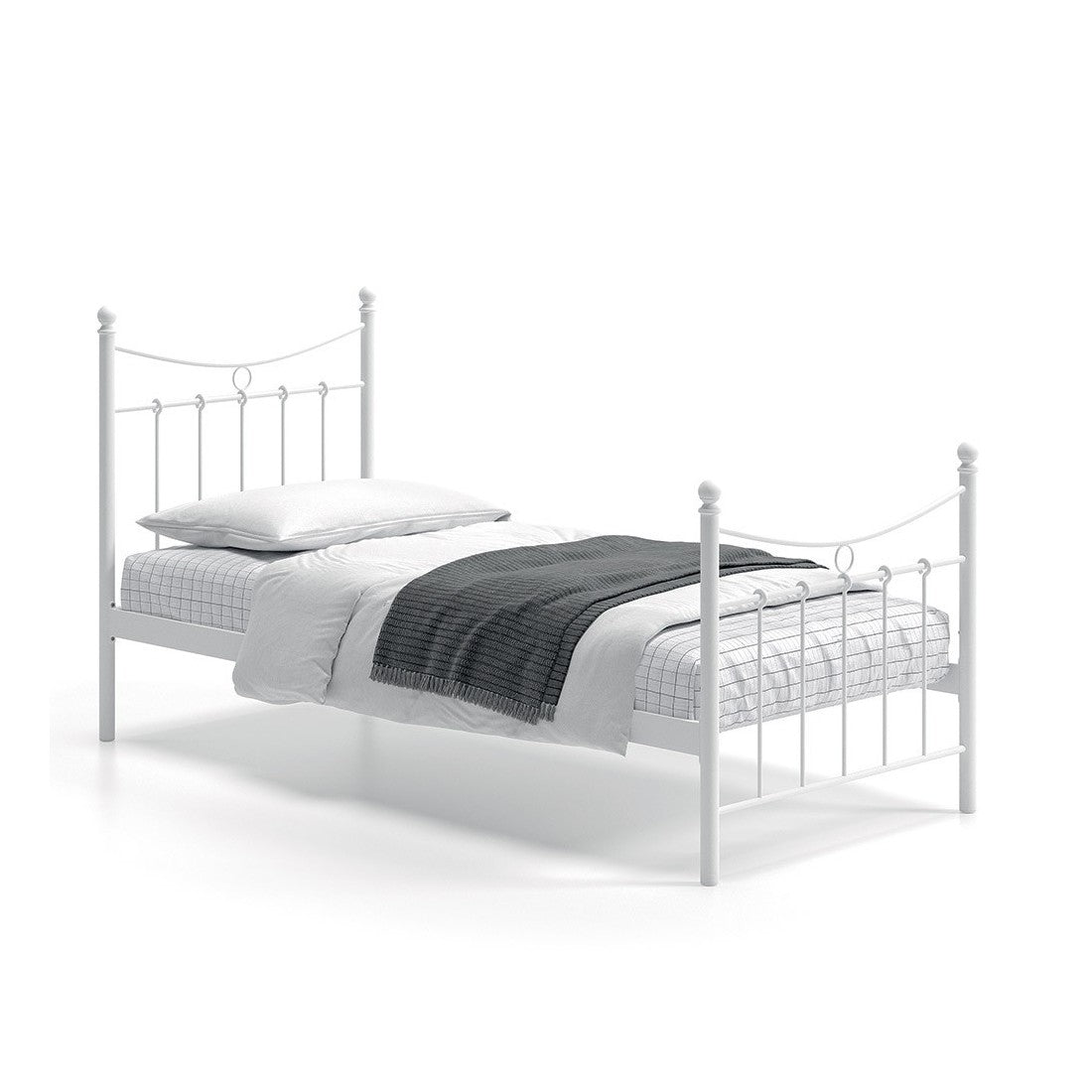 Letto singolo in metallo bianco 90x200 SENCHA stile contemporaneo.