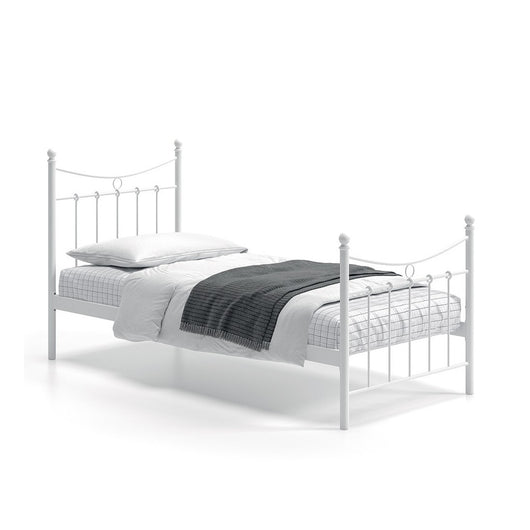 Letto singolo in metallo bianco 90x200 SENCHA stile contemporaneo.