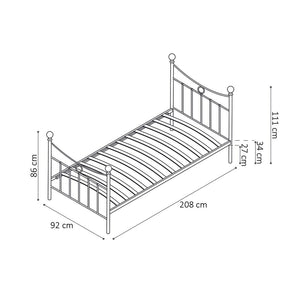 Letto singolo in metallo bianco 90x200 SENCHA stile contemporaneo.