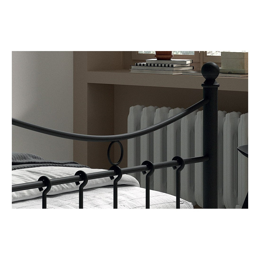 Letto singolo in metallo nero 90x200 SENCHA stile contemporaneo.