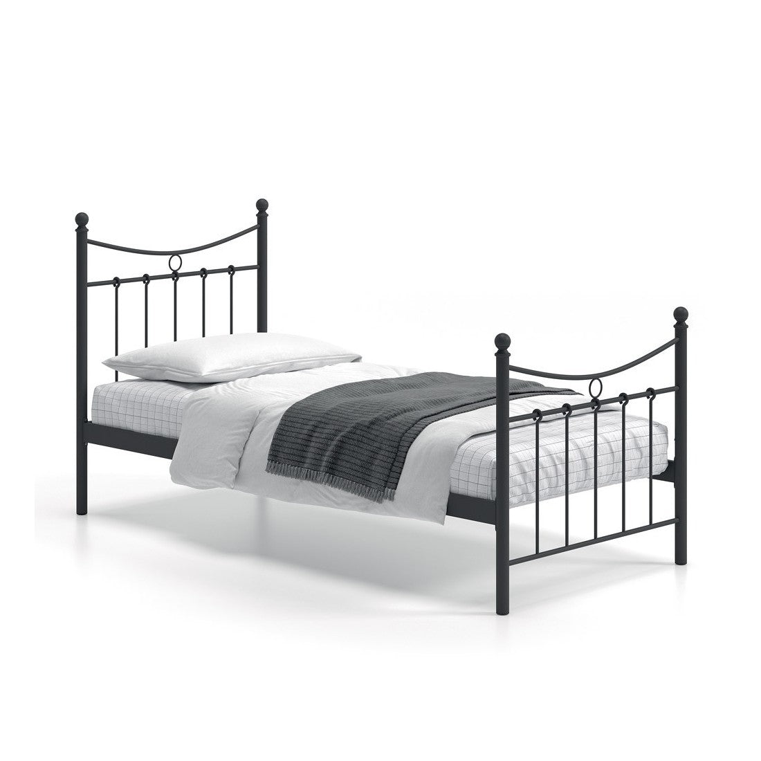Letto singolo in metallo nero 90x200 SENCHA stile contemporaneo.