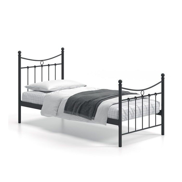 Letto singolo in metallo nero 90x200 SENCHA stile contemporaneo.